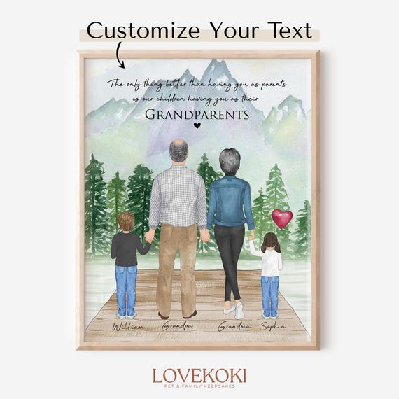 Mothers Day Gift For Grandparents Custom Family Portrait Illustration Grandma Grandpa Gift From Grandkid Personalized Wall Art Decor