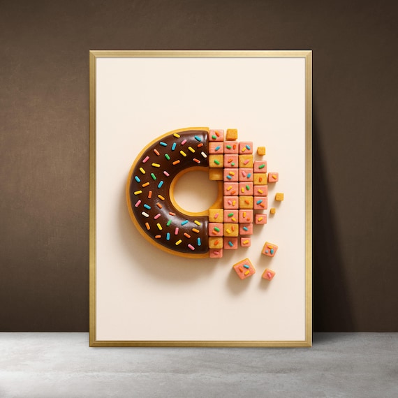 Chocolate Pixel Donut 3D Dessert Geometric Minimalist Poster