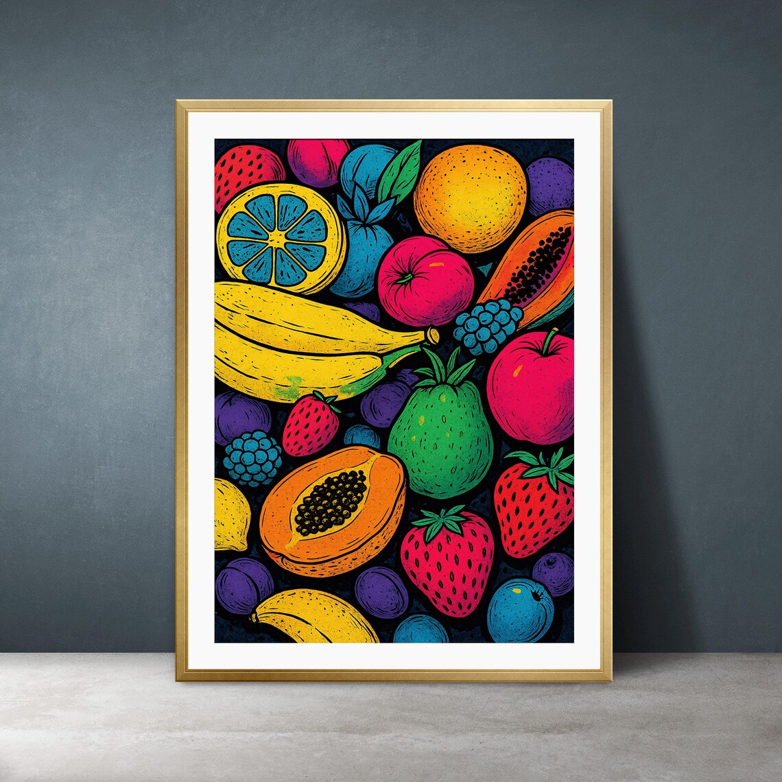 Colorful Fruit Collage, Graffiti Pop Art Kitchen