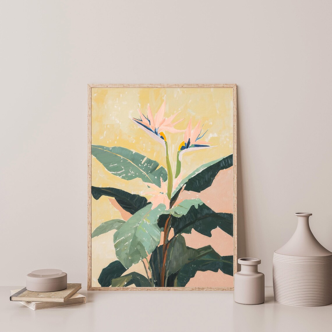 Bird of Paradise Pink Tropical Flowers Warm Neutral Retro Art Poster - Image 3