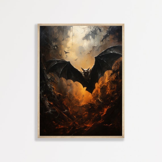 Moody Bat Painting Antique Cottagecore Decor Antique Dark Academia Home Decor Maximalist Gothic Macabre Wall Art Print P 427