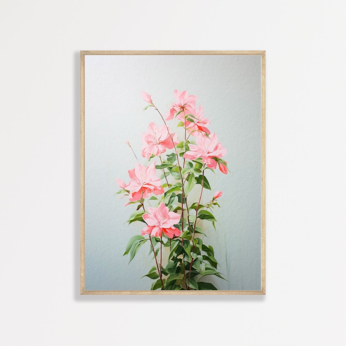 Pale Pink Blossom Stems Soft Watercolor Minimal Floral Art Print