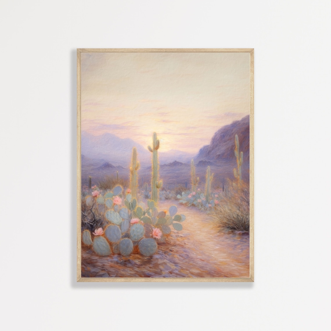 Retro Desert Cactus Landscape Art Print, Girly Aesthetic