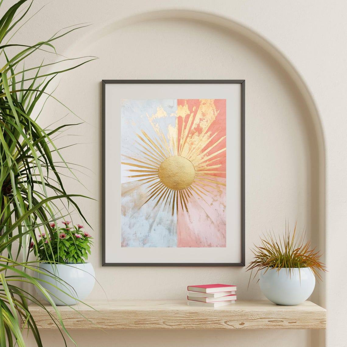 Gold Sunburst Blush Blue Split Sky Radiant Modern Boho Wall Art - Image 2