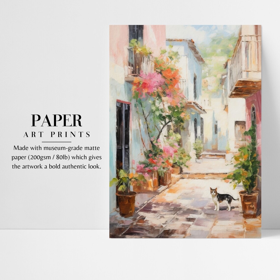 Cat Alleyway Retro Pastel European Art Print - Image 2