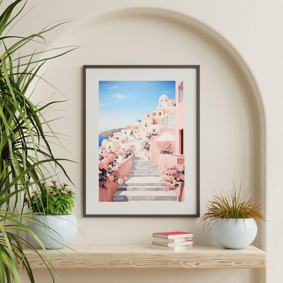 Greece Retro Pastel Coastal Travel Poster, Pink - Image 2