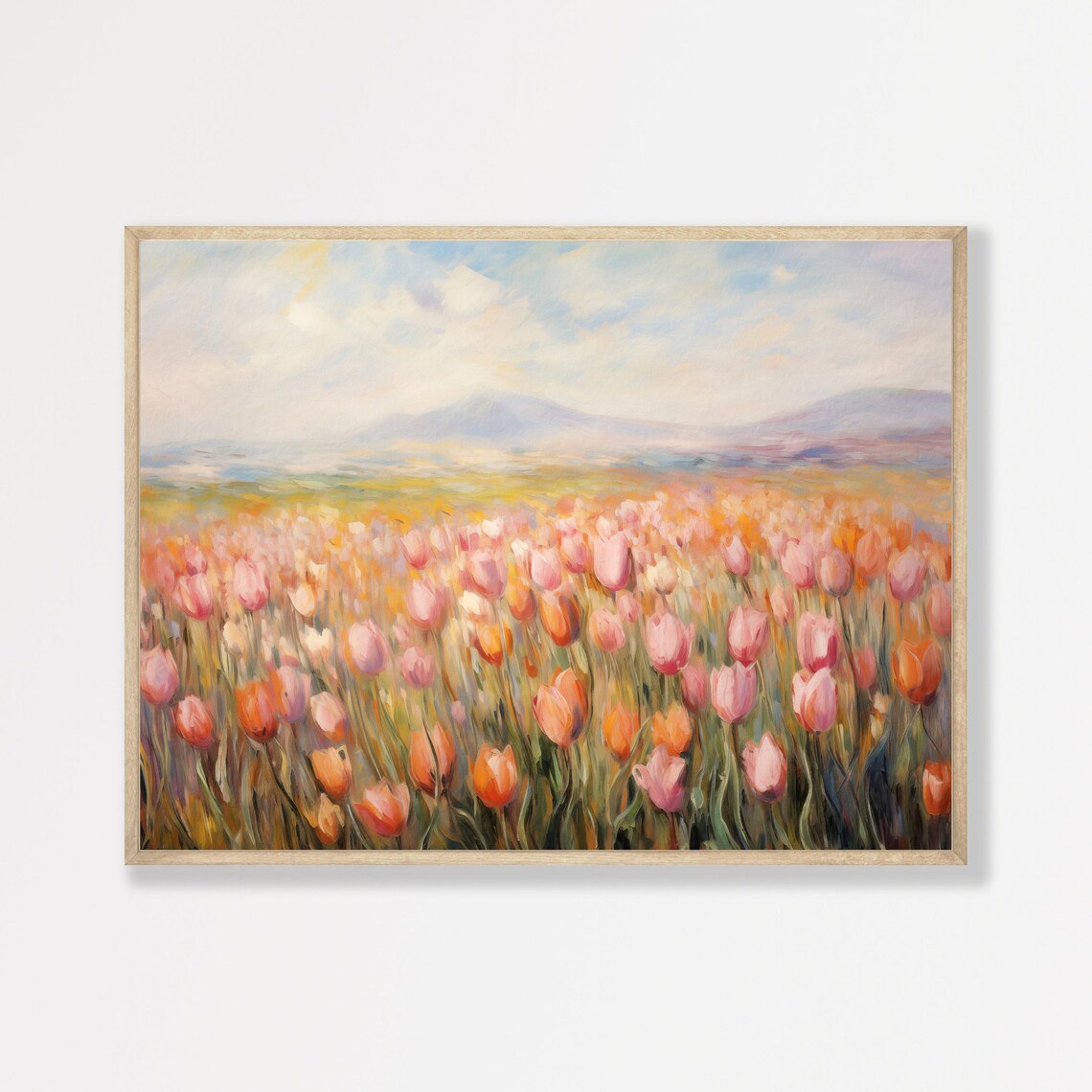 Tulip Field Vintage Landscape Art Print, Modern Farmhouse