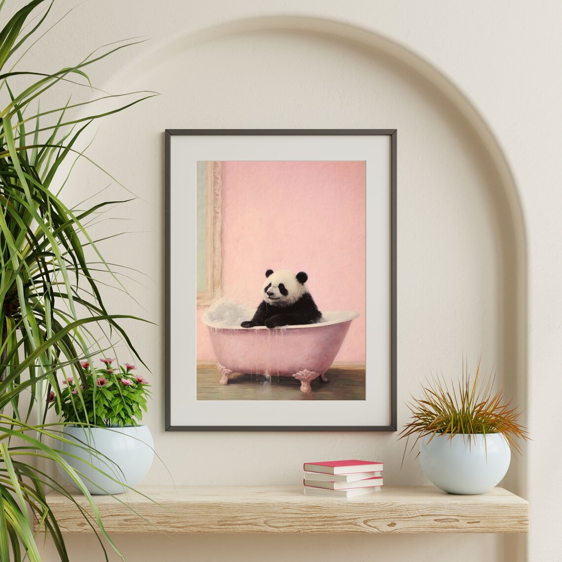 Pink Panda Retro Bathroom Art Print, Pastel Decor - Image 2