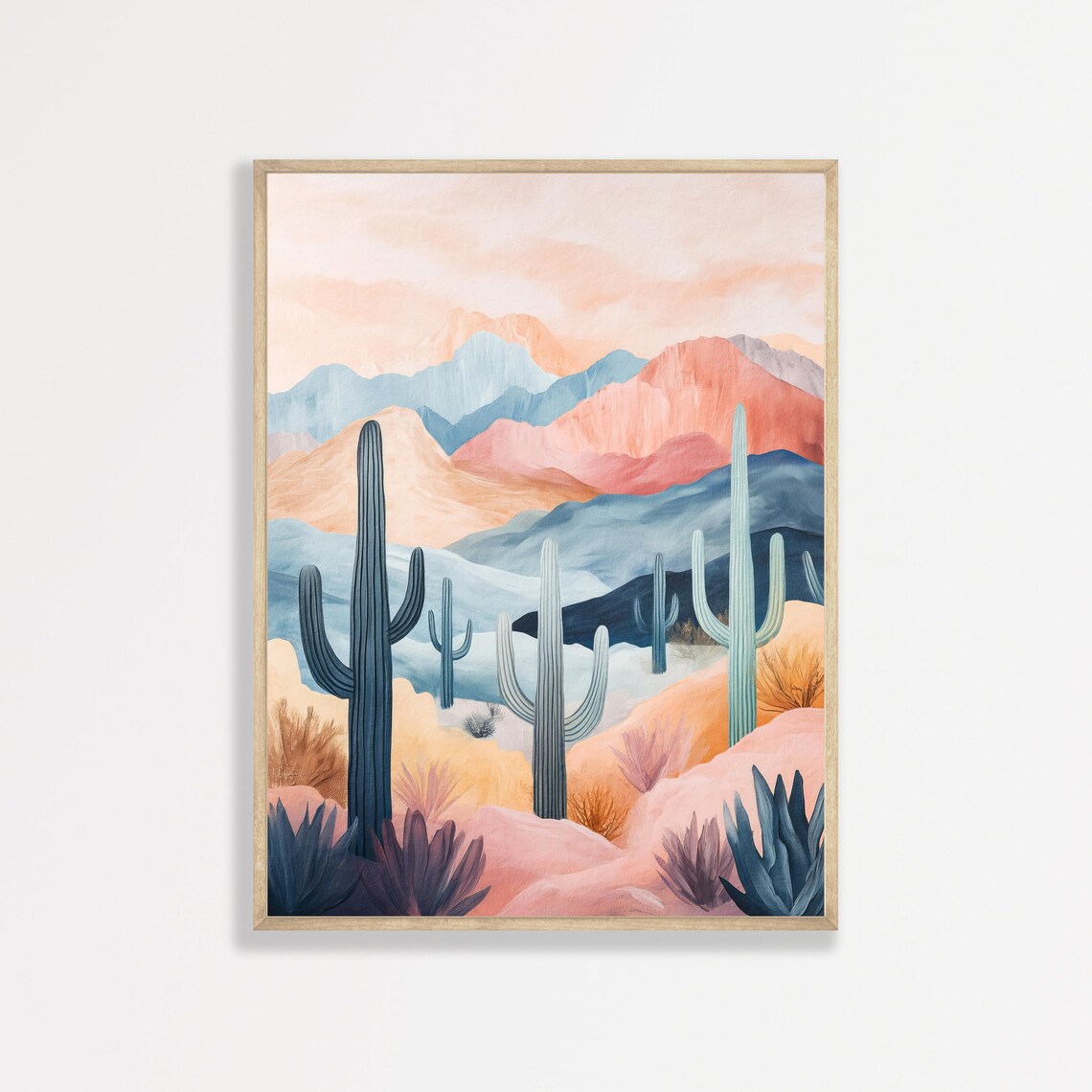 Boho Desert Cactus Minimalist Abstract Landscape Art Print