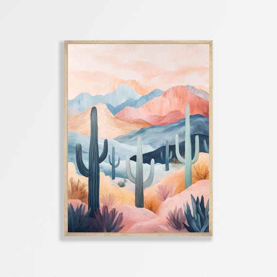 Boho Desert Cactus Minimalist Abstract Landscape Art Print