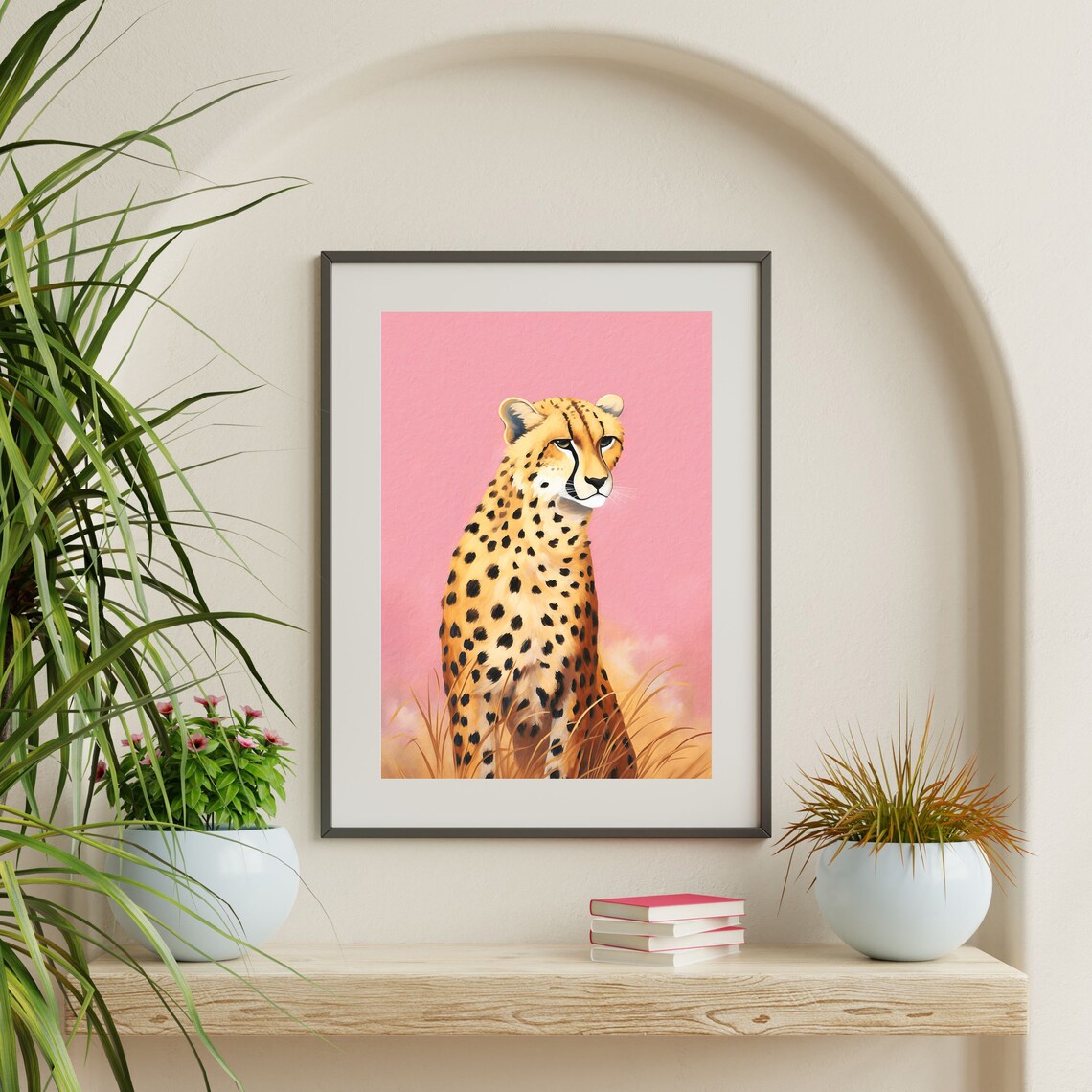 Cheetah Pink Background Retro Girly Wildlife Trendy Preppy Aesthetic Art Print - Image 2