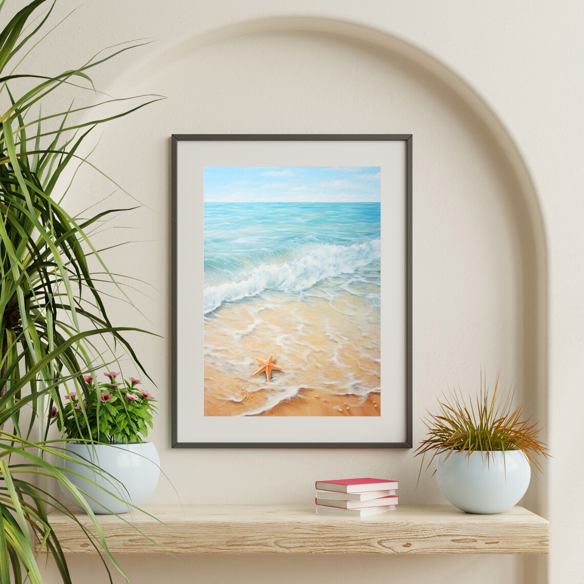 Beach Starfish Painting Retro Coastal Wall Art Minimal Tropical Beachy Decor Vintage Pastel Ocean Print P 620 - Image 2