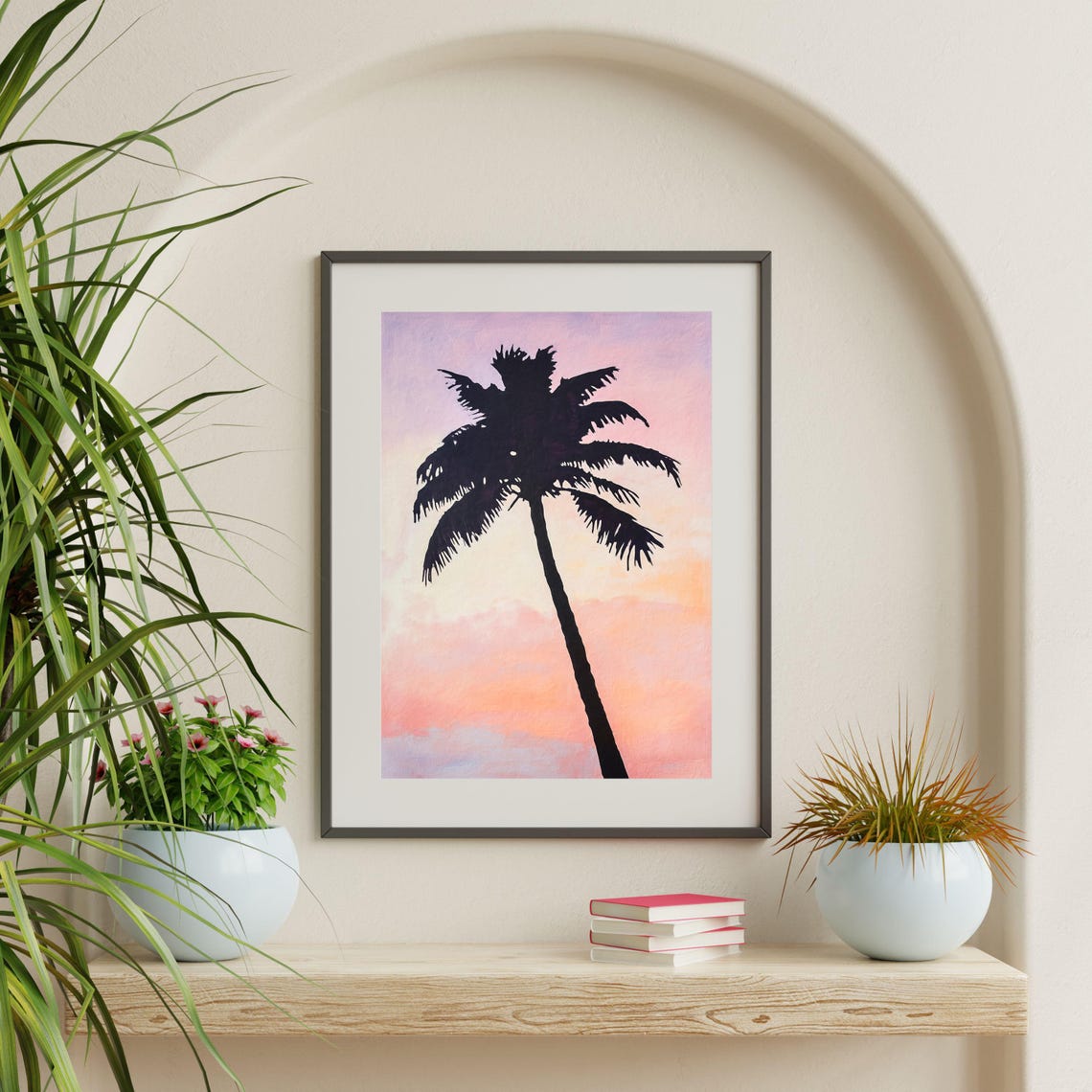 Palm Tree Silhouette Pastel Pink Sunset Sky Tropical Decor Poster - Image 2