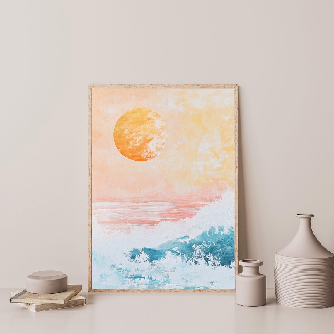 Sun and Waves Retro Abstract Coastal Landscape Art Print - Image 3