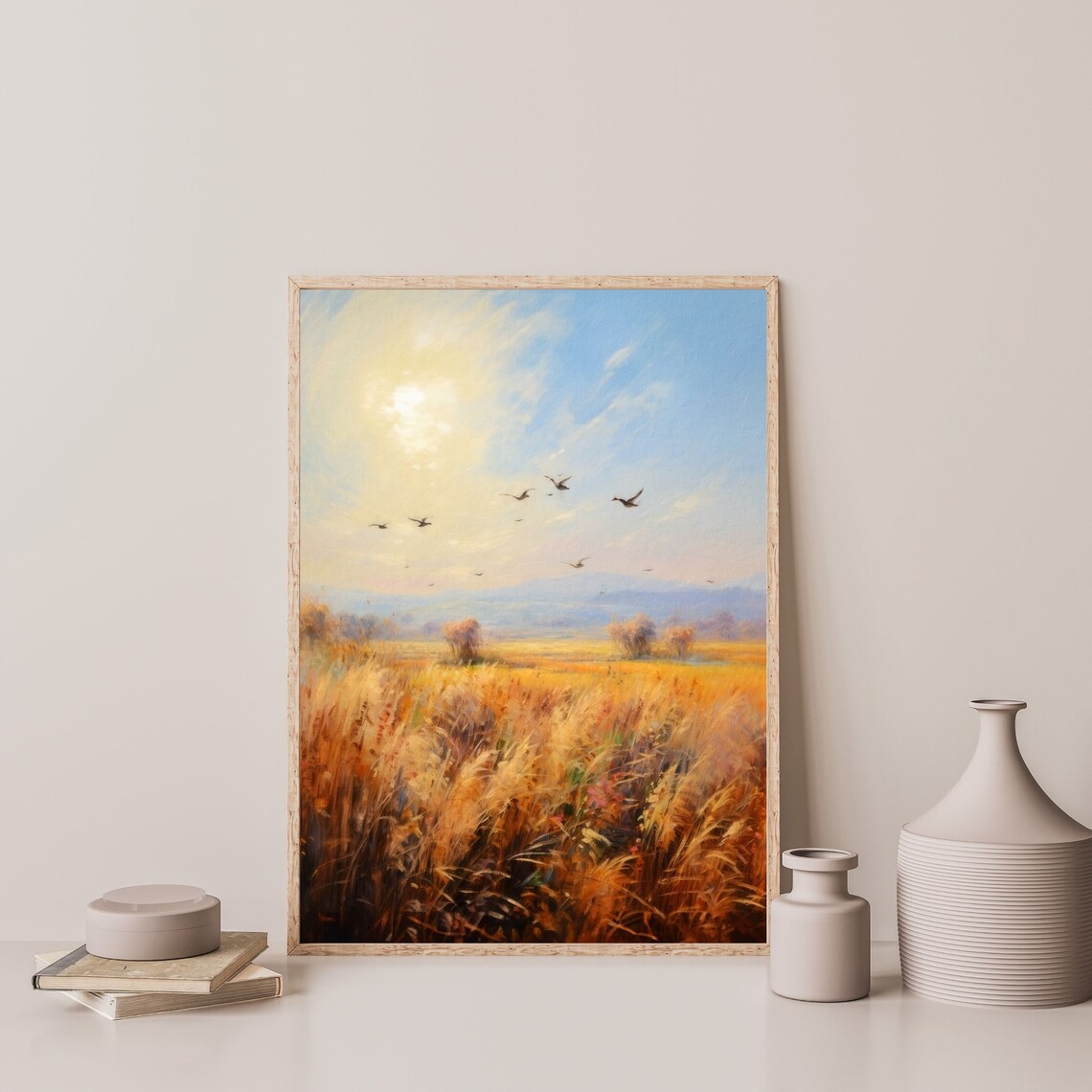 Retro Wheat Field Country Landscape Art Print - Image 3