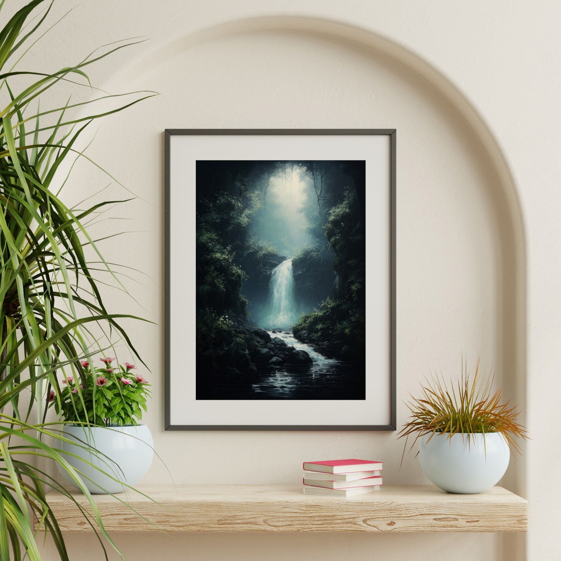 Misty Forest Waterfall Dark Woodland Stream Vintage Nature Poster - Image 2