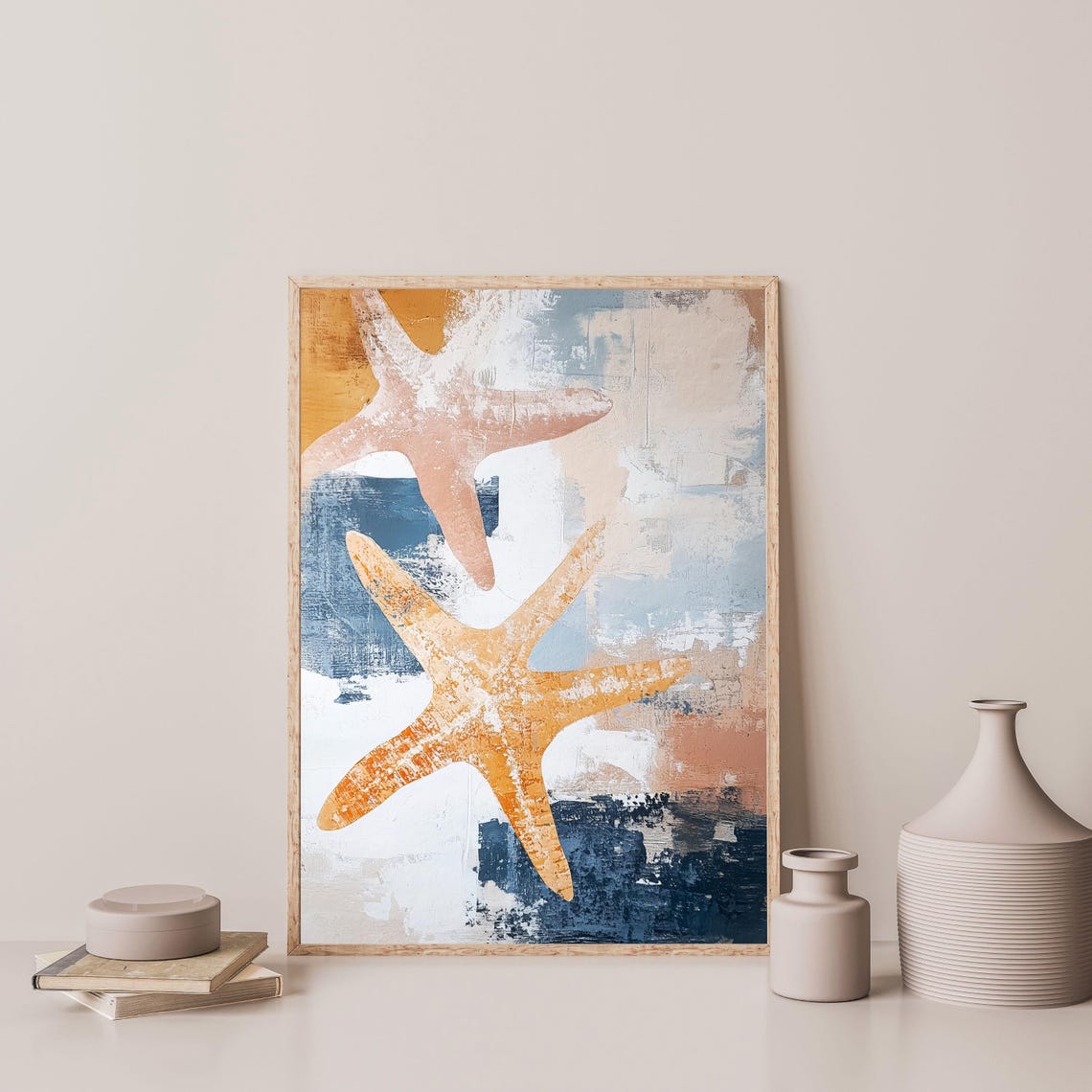 Abstract Starfish Duo Coral Pink Textured Coastal Beach Ocean Poster - Image 3