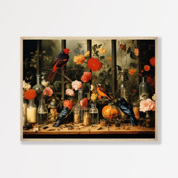 Moody Wall Art Print Dark Academia Home Decor Vintage Dark Bird Oil Painting Maximalist Cottagecore Poster P 442