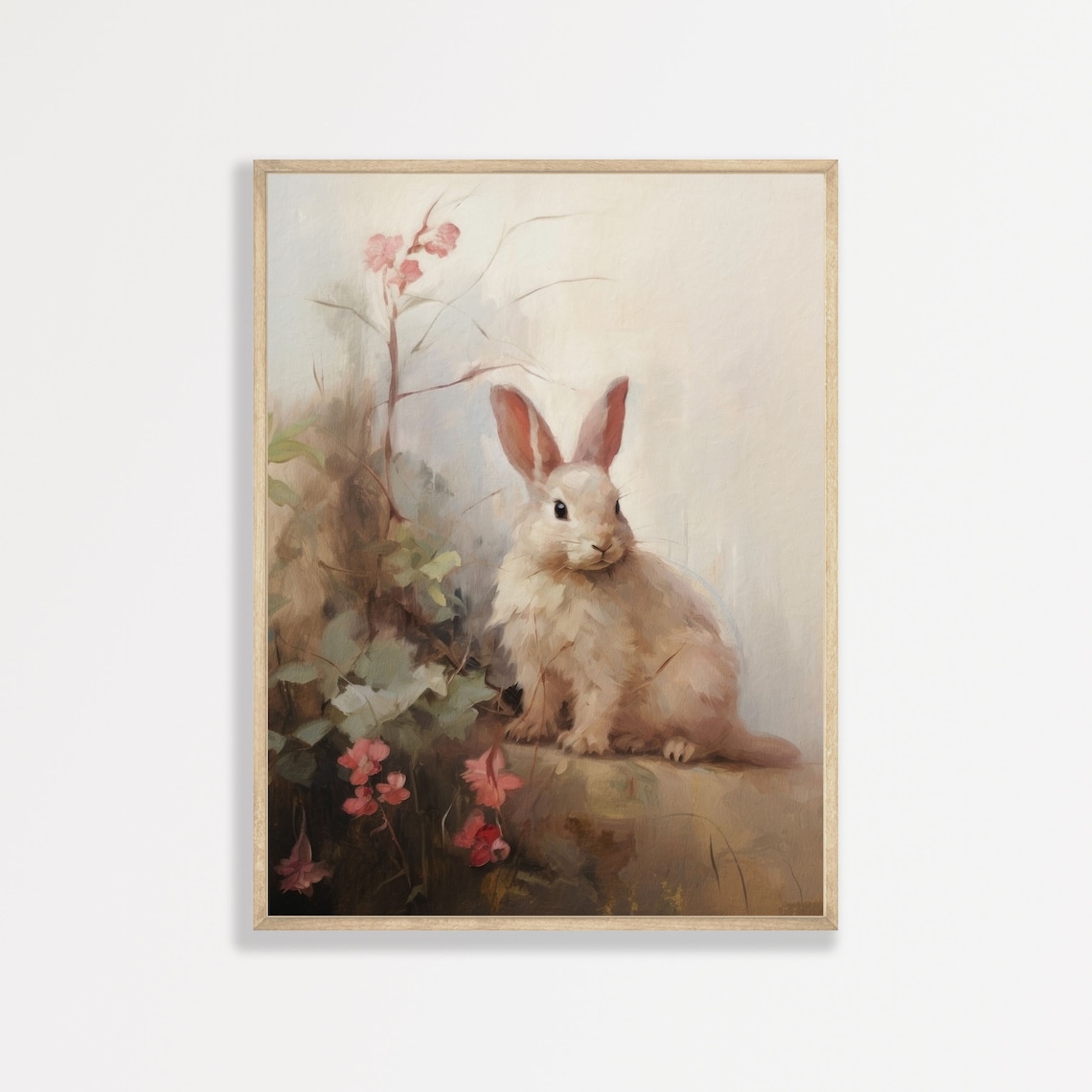 Retro Bunny Painting, Vintage Rabbit Art Print