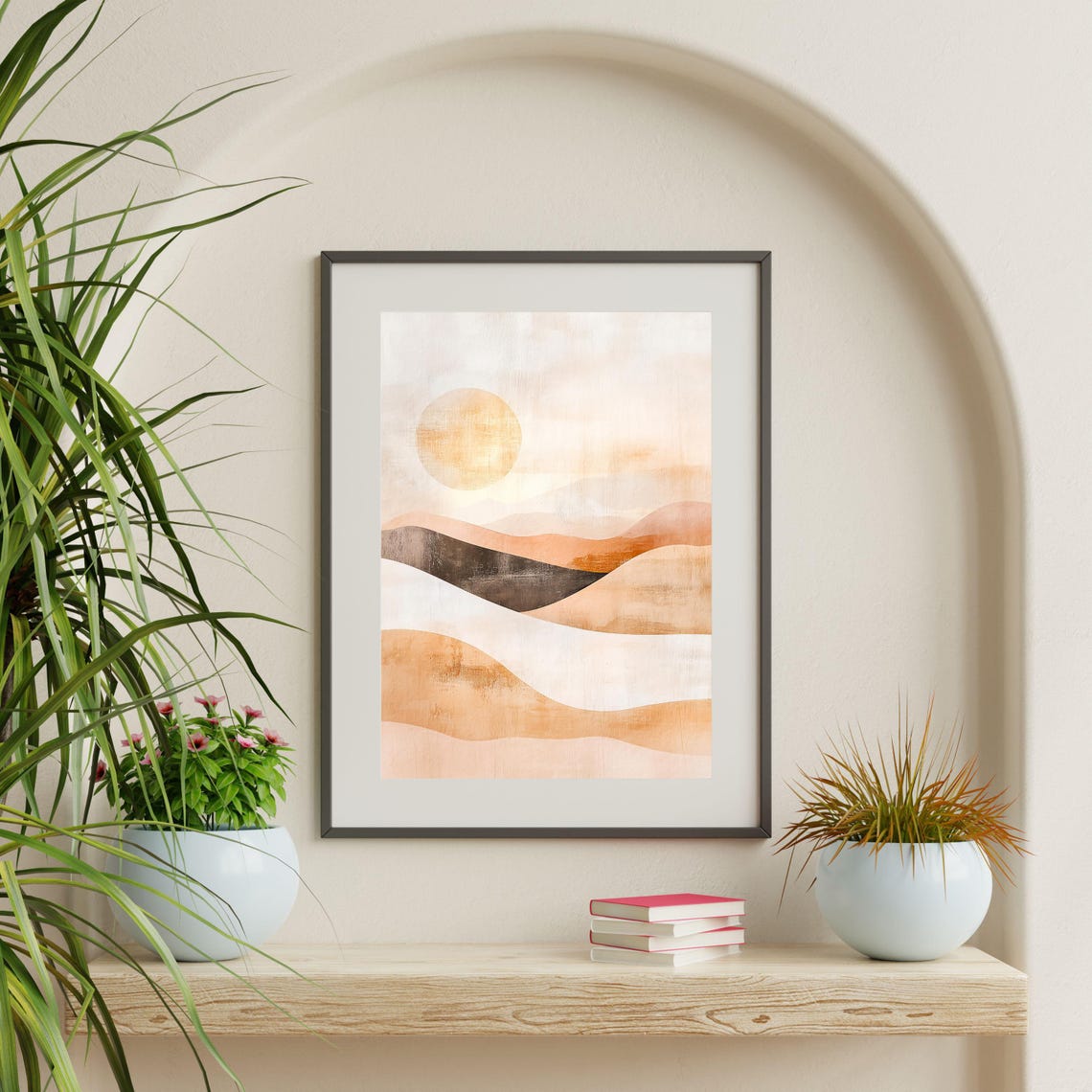 Boho Sun Over Abstract Dunes Neutral Modern Landscape Wall Art - Image 2