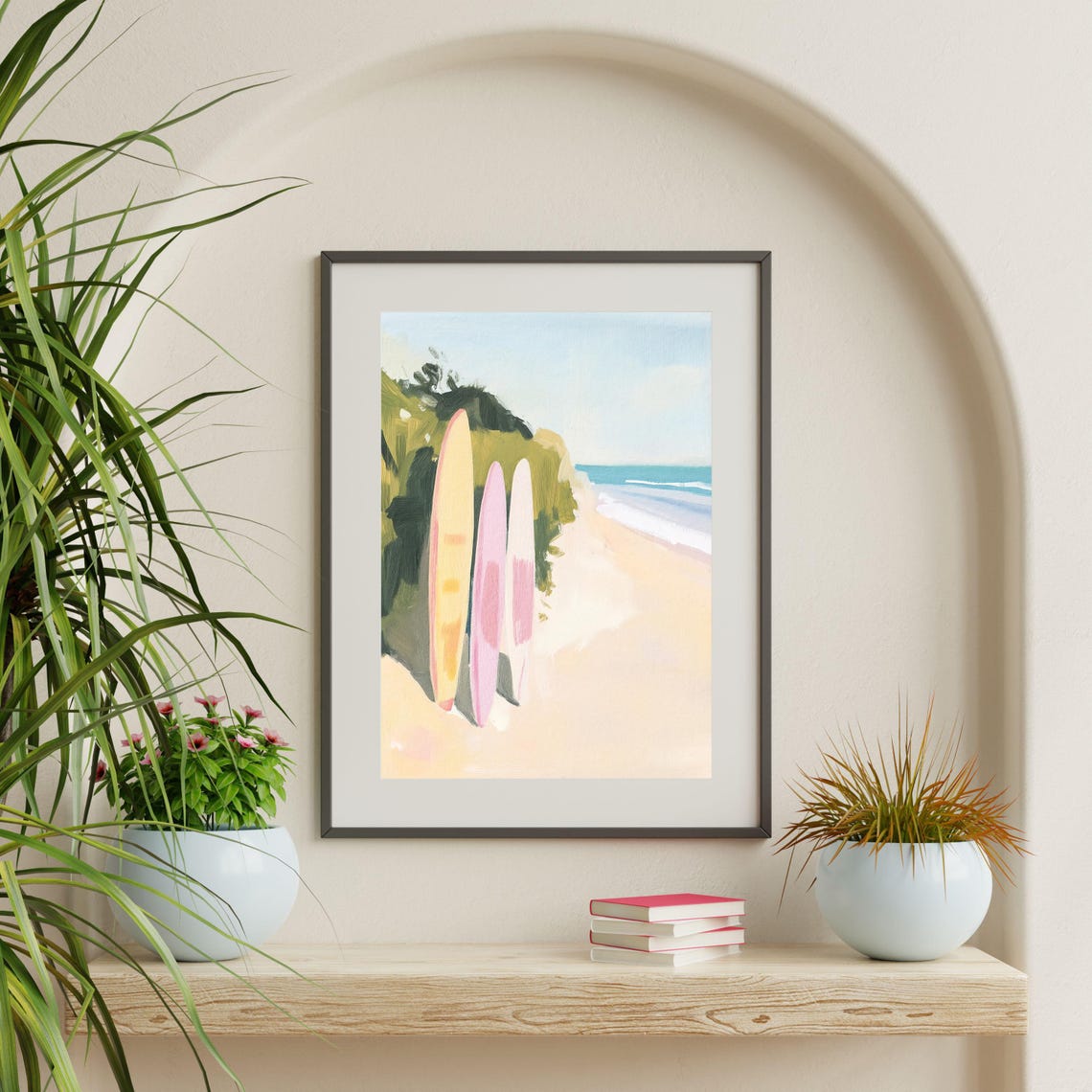 Retro Pastel Surfboards Sandy Beach Turquoise Coast Painting Poster - Image 2