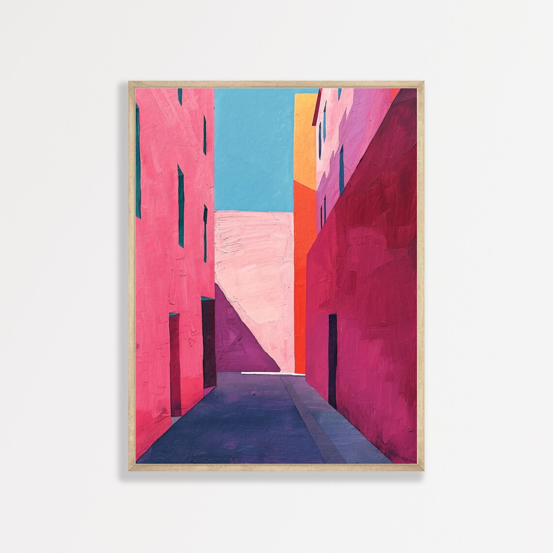 Pink Alleyway Retro Abstract Geometric Art Print