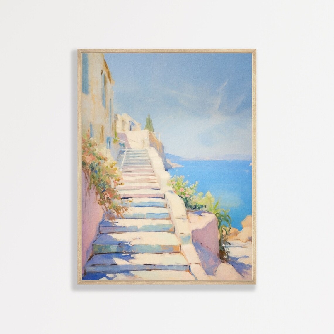 Coastal Stairs, Minimal Retro Seascape Art Print