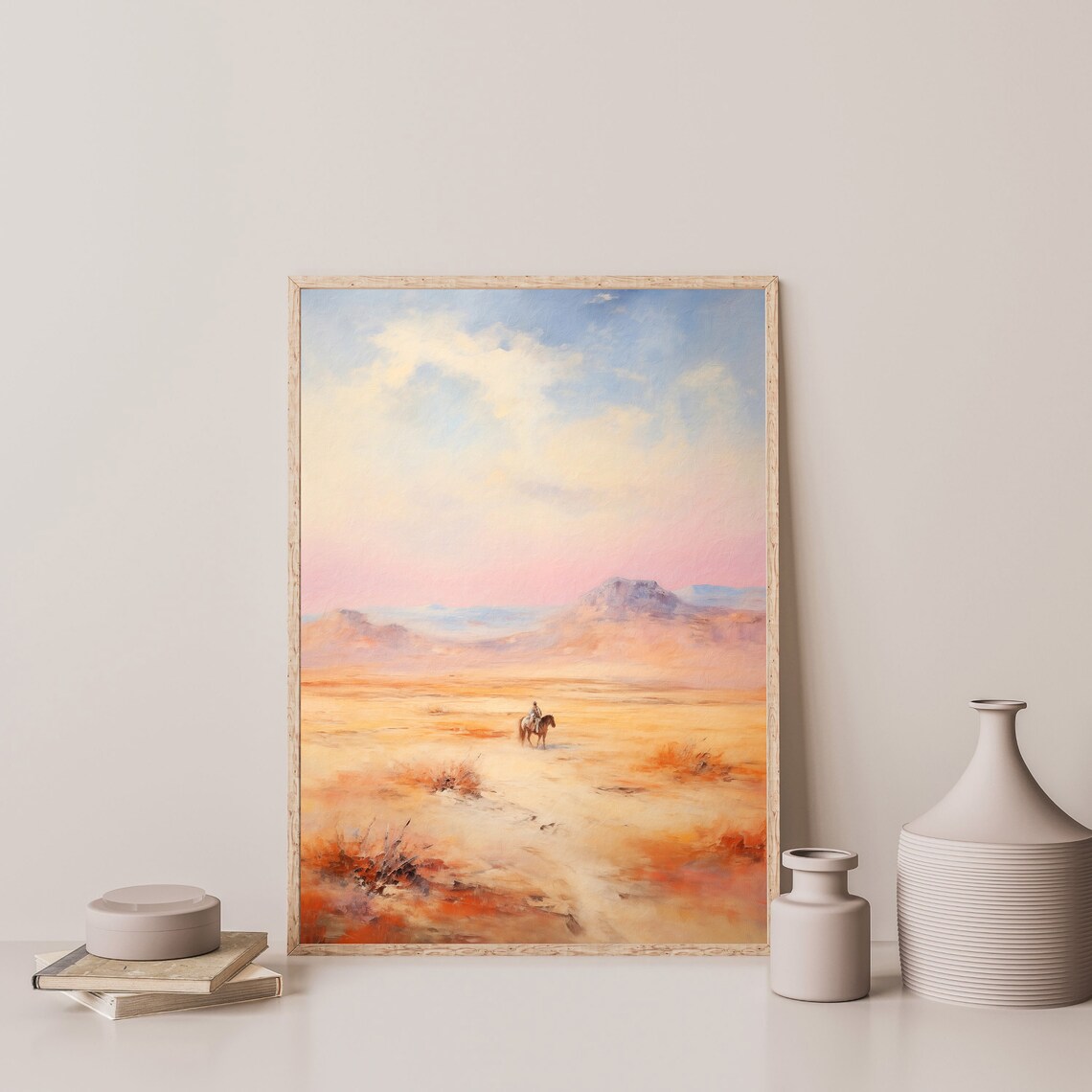 Desert Cowboy Retro Country Landscape Art Print - Image 3