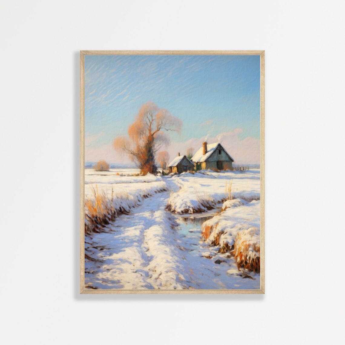 Countryside Snow Vintage Country Landscape Art Print - Image 3