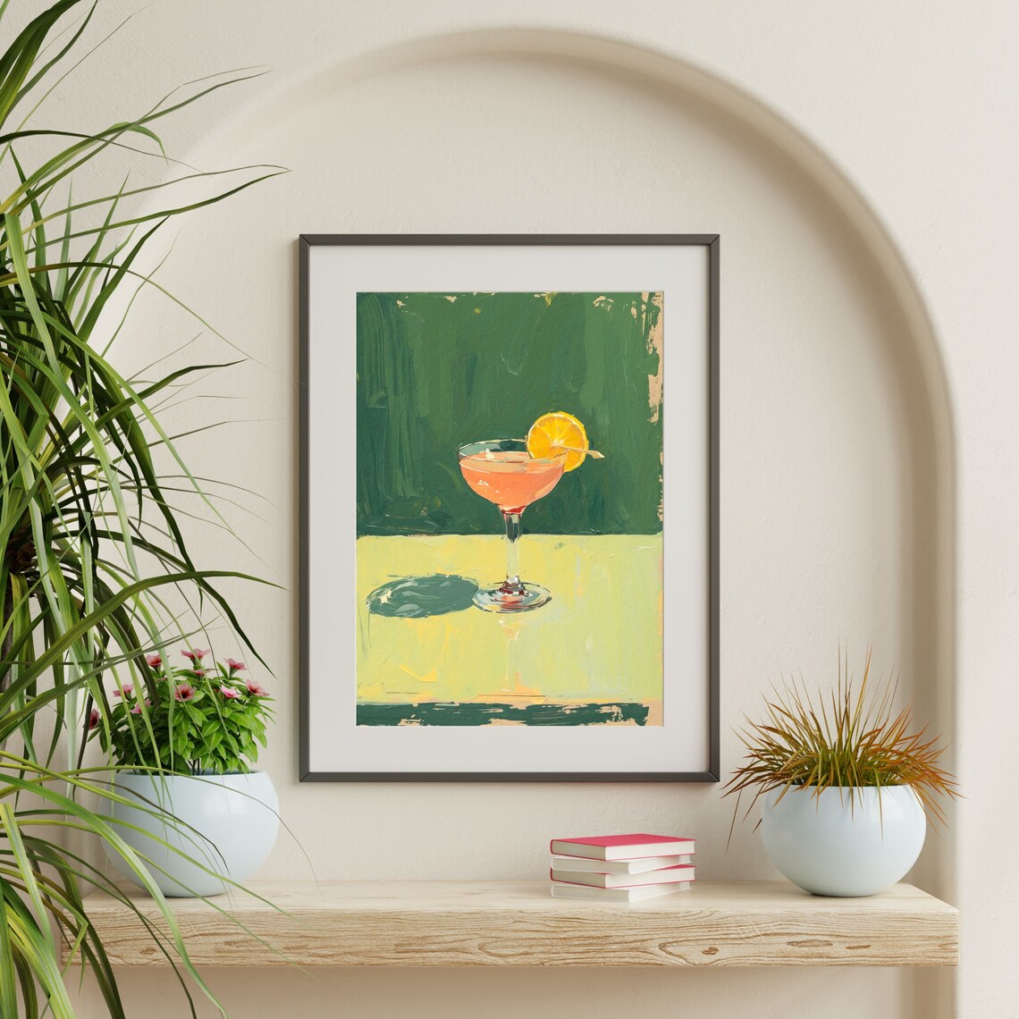 Retro Cocktail Coupe Orange Slice Sage Green Bar Cart Art Poster - Image 2