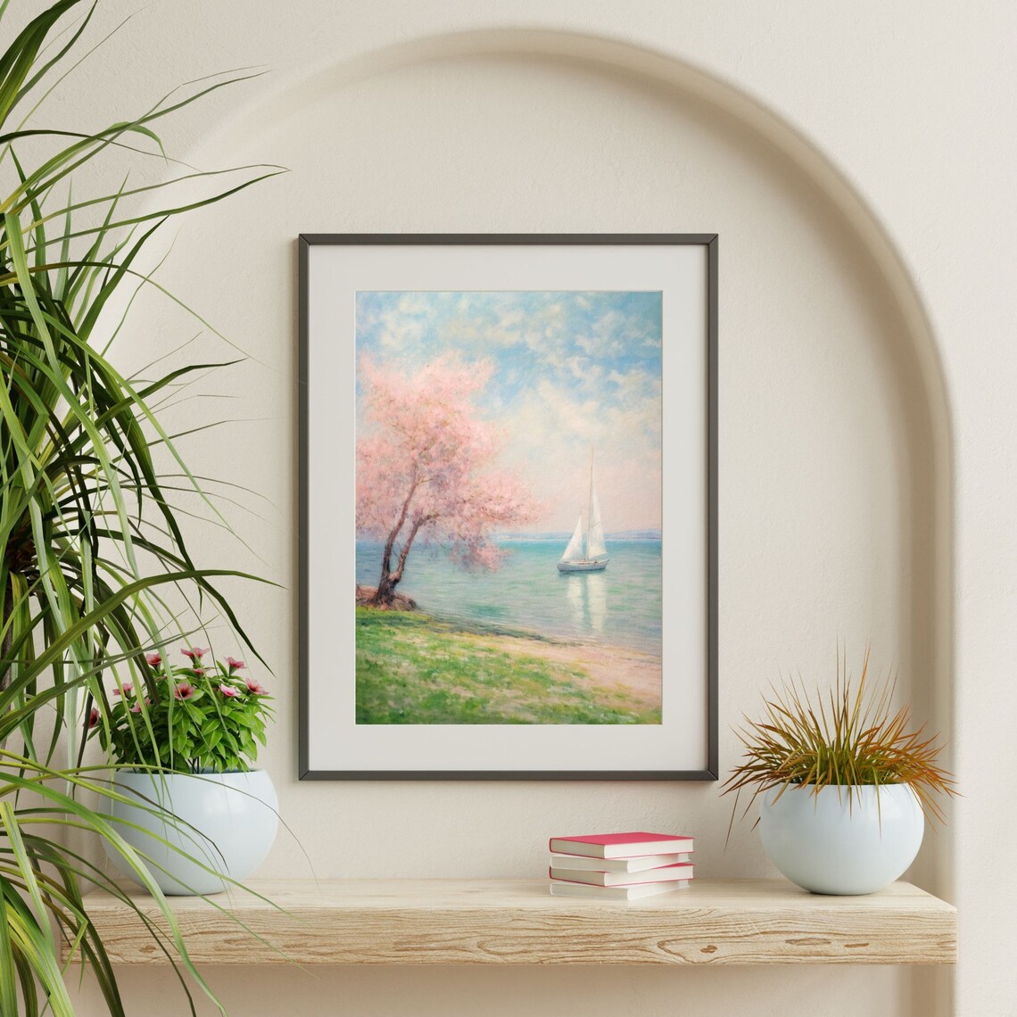 Retro Sailboat Spring Nautical Landscape Art Print - Image 2