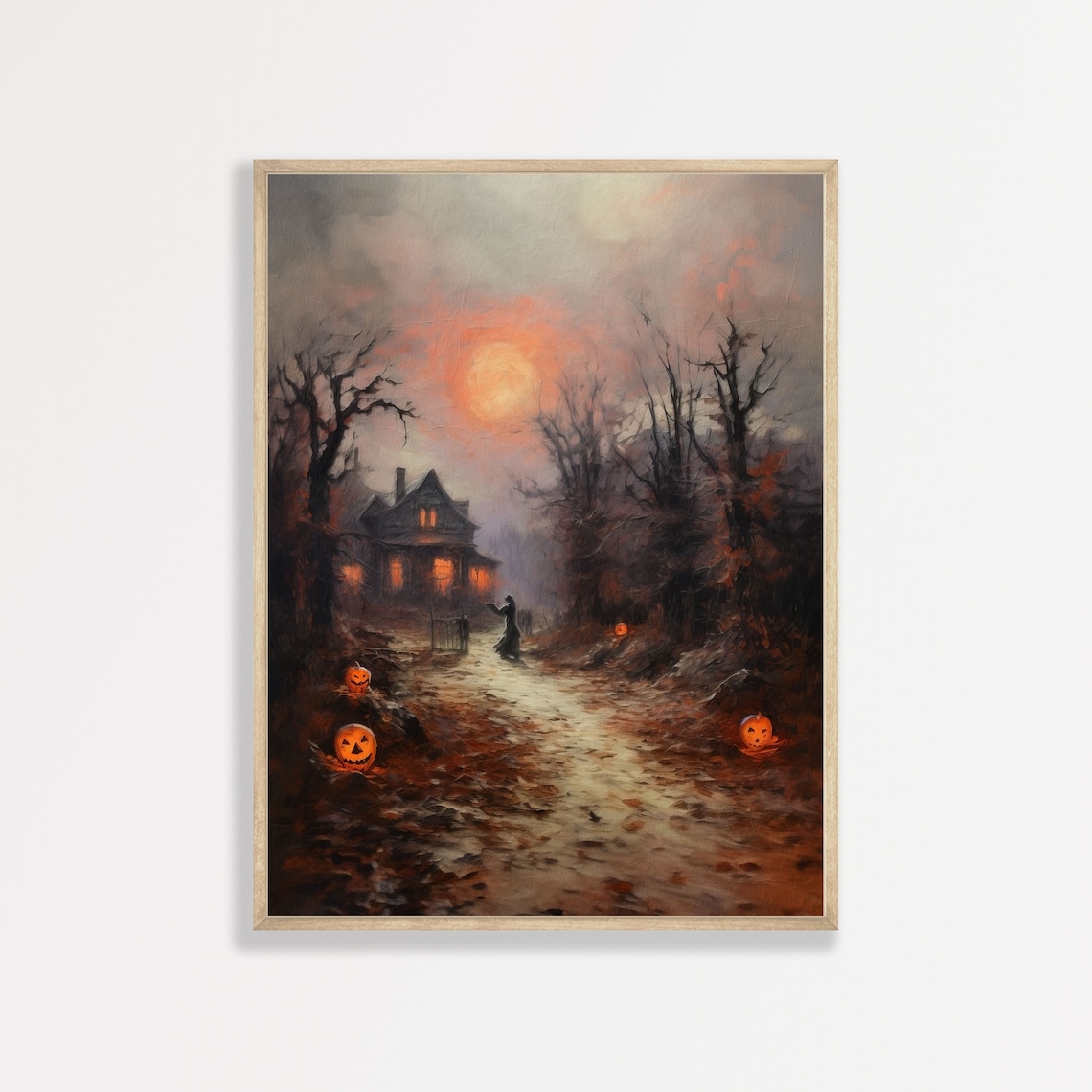 Halloween Landscape Painting, Retro Dark Academia Art Print
