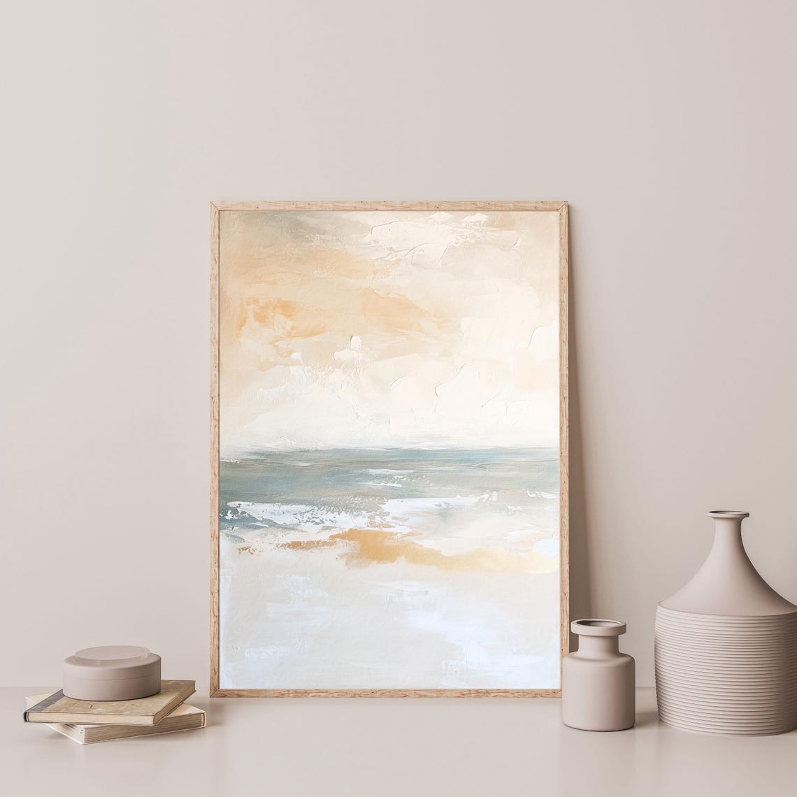 Abstract Neutral Beach Soft Pastel Coastal Minimalist Wall Art - Image 3