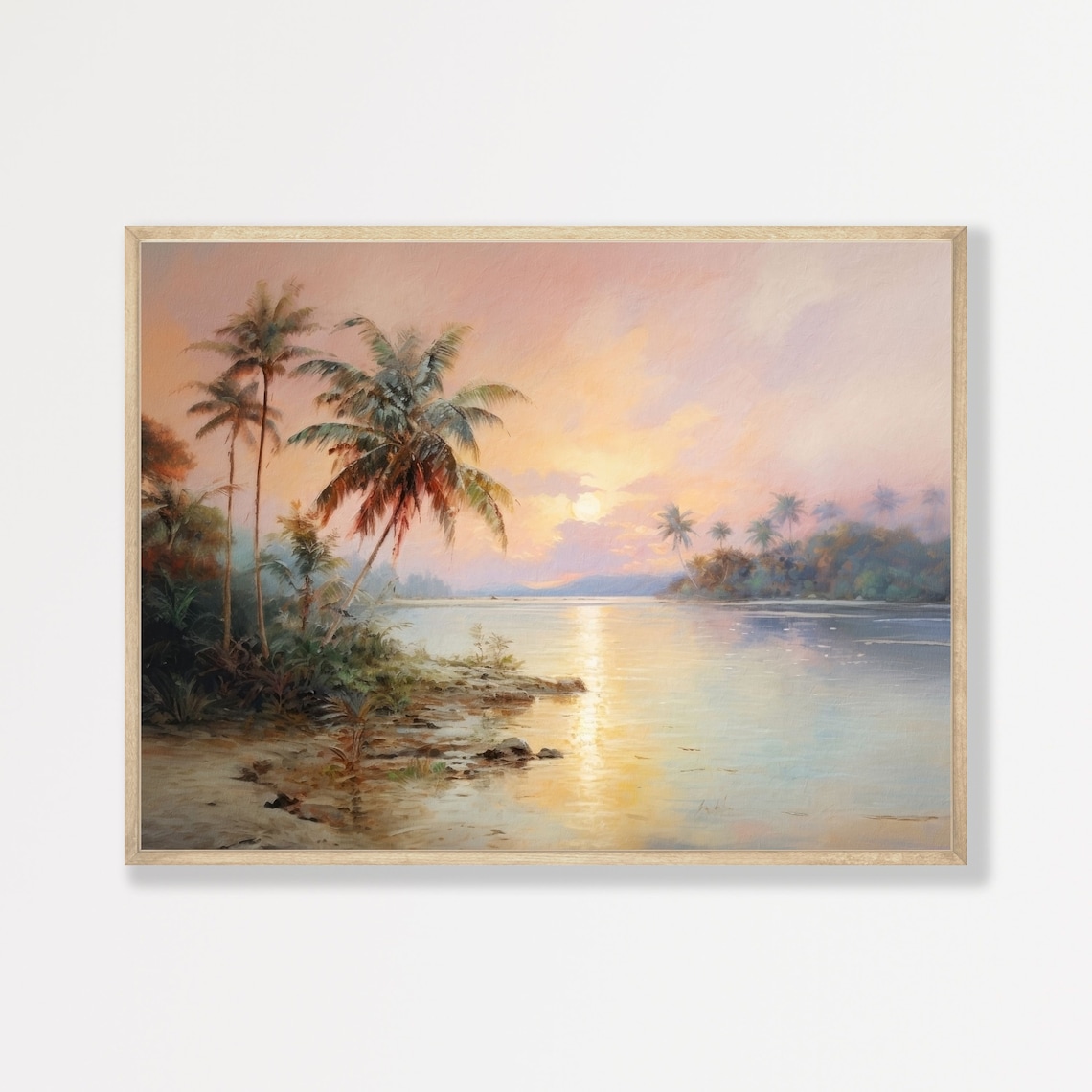 Retro Tropical Beach Landscape Art Print, Coastal
