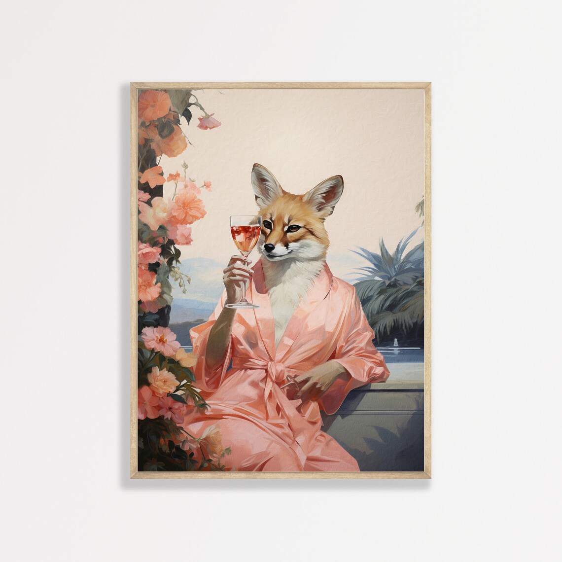 Fox Cocktail Print, Minimal Apartment Decor