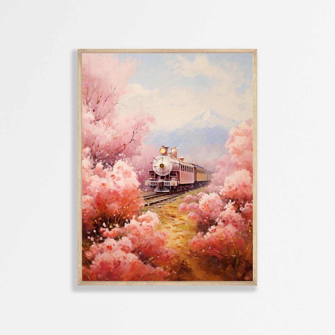 Spring Train Painting Retro Country Landscape Wall Art Vintage Aesthetic Print Minimal Rustic Decor P 603