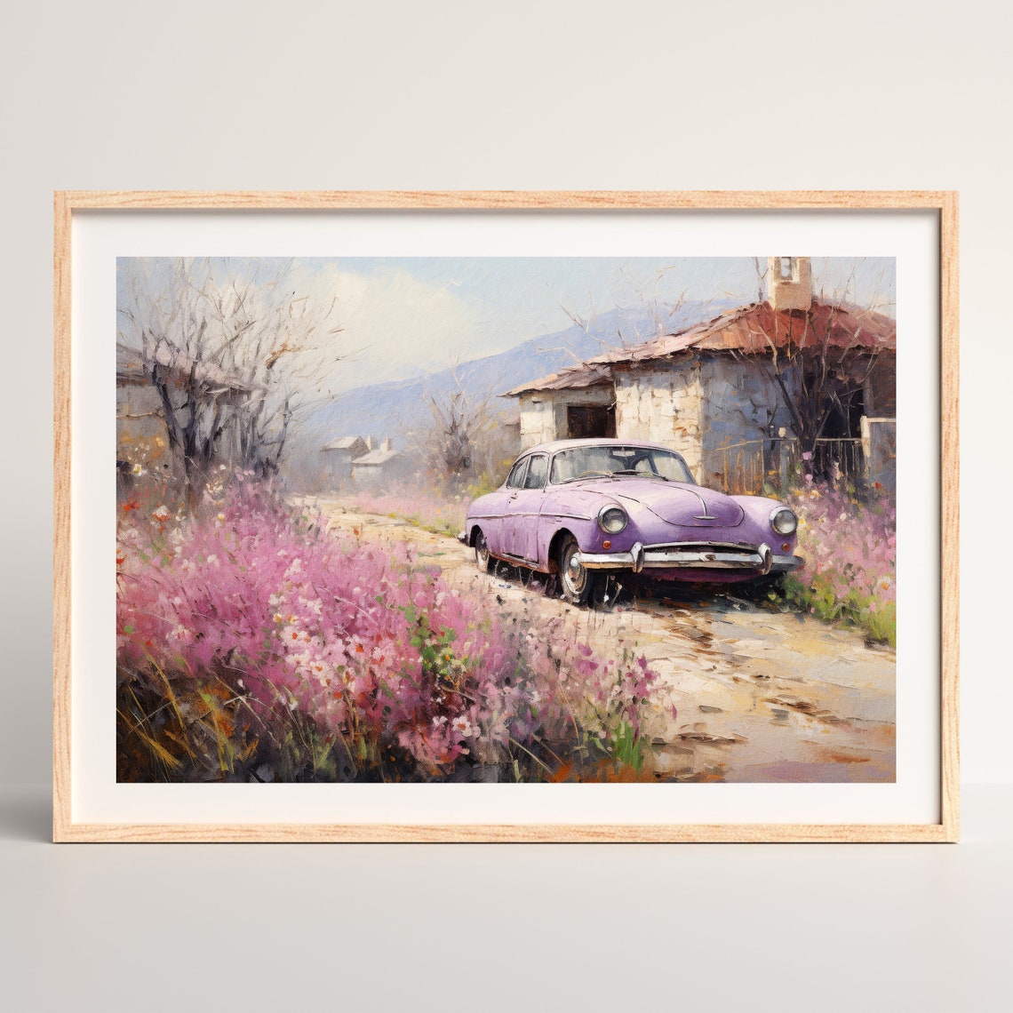 Countryside Car Painting Eclectic Country Wall Art Vintage Purple Aesthetic Decor Antique Trendy Farmhouse Print P 631 - Image 3