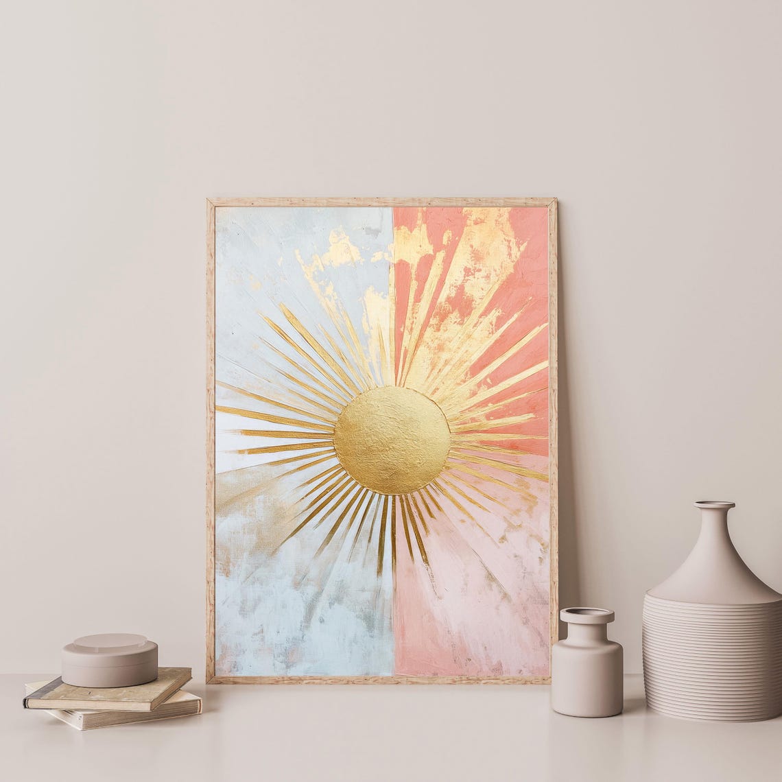 Gold Sunburst Blush Blue Split Sky Radiant Modern Boho Wall Art - Image 3