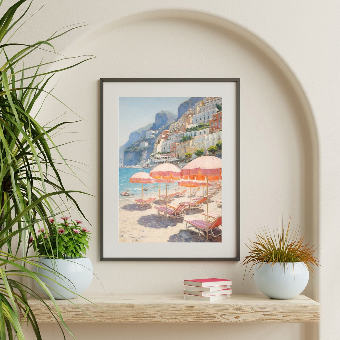 Retro Amalfi Coast Italy Beach Landscape Art Print - Image 2