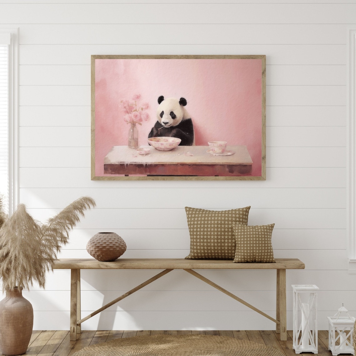 Panda Kitchen Retro Pink Animal Art Print, Pastel Decor - Image 3