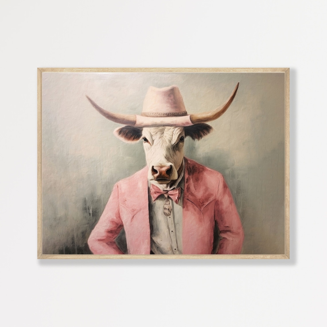 Retro Bull Painting Western Pastel Pink Art Print