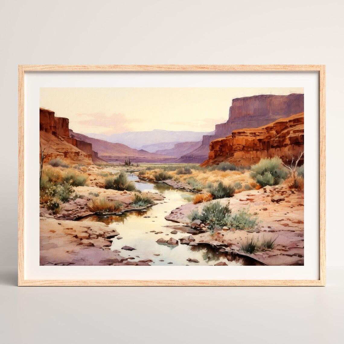 Desert Stream Retro Country Landscape Wall Art Print - Image 2