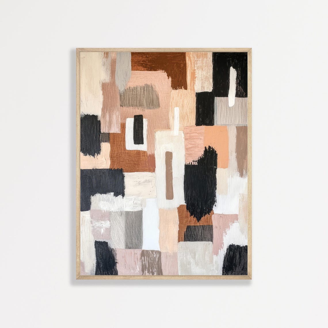Neutral Abstract Geometric Shapes Black Rust Beige Modern Art Print