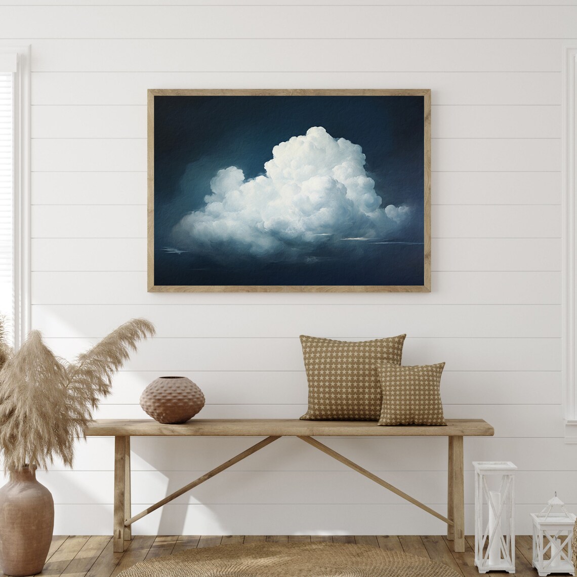 Dark Blue Cloud Print, Vintage Abstract Oil Painting - Image 3