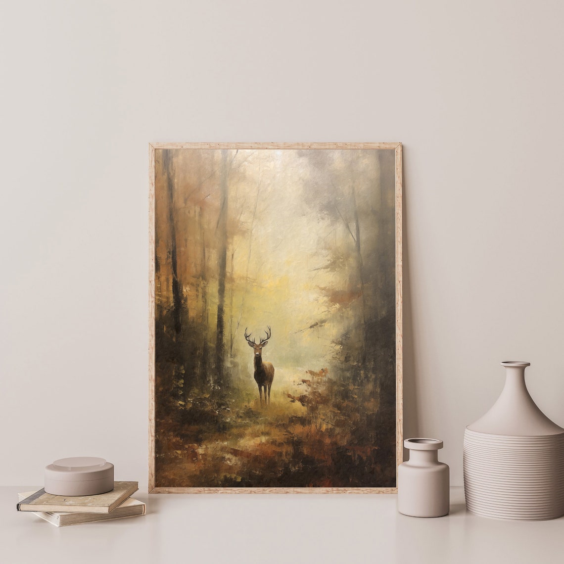 Stag Standing in a Misty Autumn Forest Golden Light Wildlife Poster - Image 3