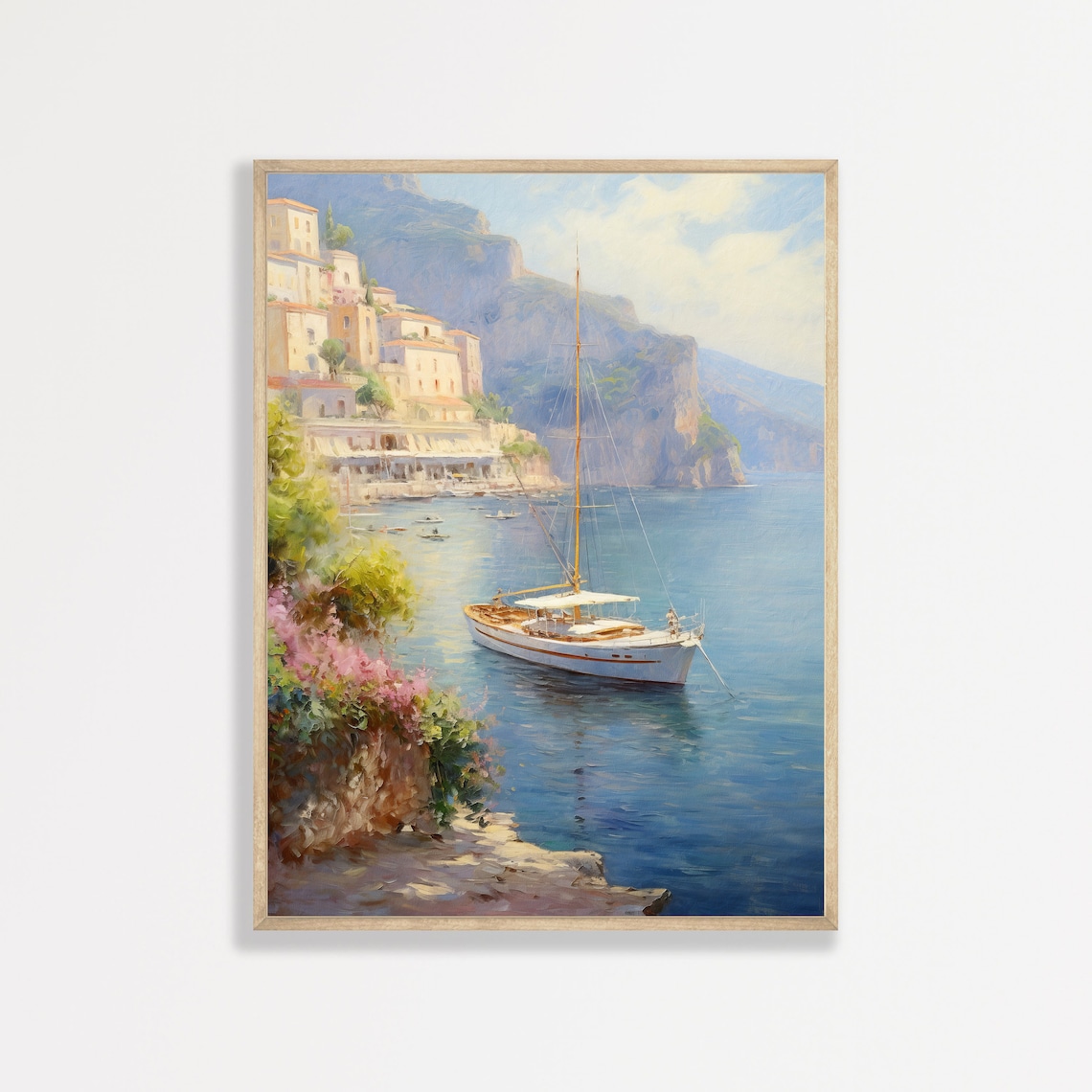 Amalfi Sailboat, Vintage Italy Coastal Landscape Art Print