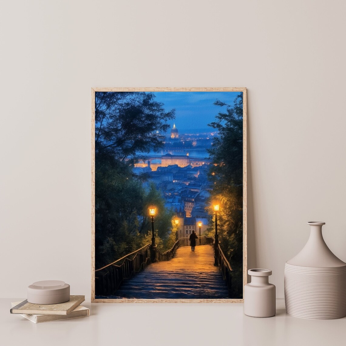 Moody Dark Night Cityscape Vintage Travel Poster - Image 3