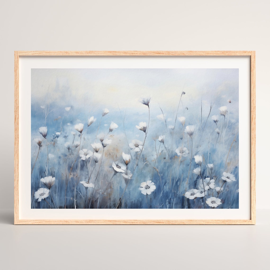 Blue Wildflower Meadow Painting Minimal Vintage Botanical Wall Art - Image 2