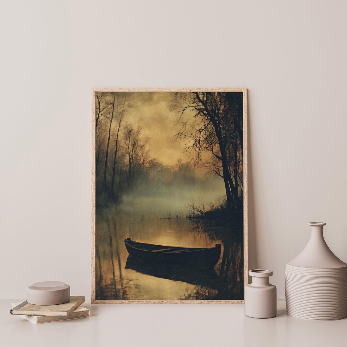 Moody Lake, Vintage Night Landscape Art Print, Dark Academia - Image 3