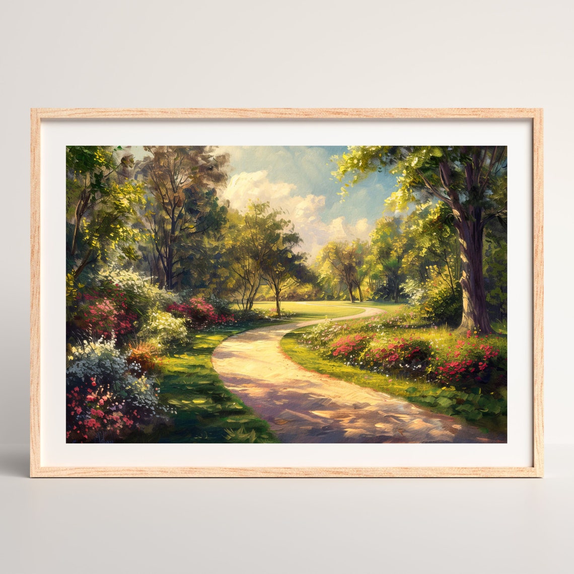 Sunlit Winding Garden Path Flowering Trees Vintage Garden Poster - Image 2